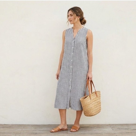 GAP Dresses & Skirts - Gap Linen Blend Sleeveless Striped Midi Shift Dress Women's Large Tall